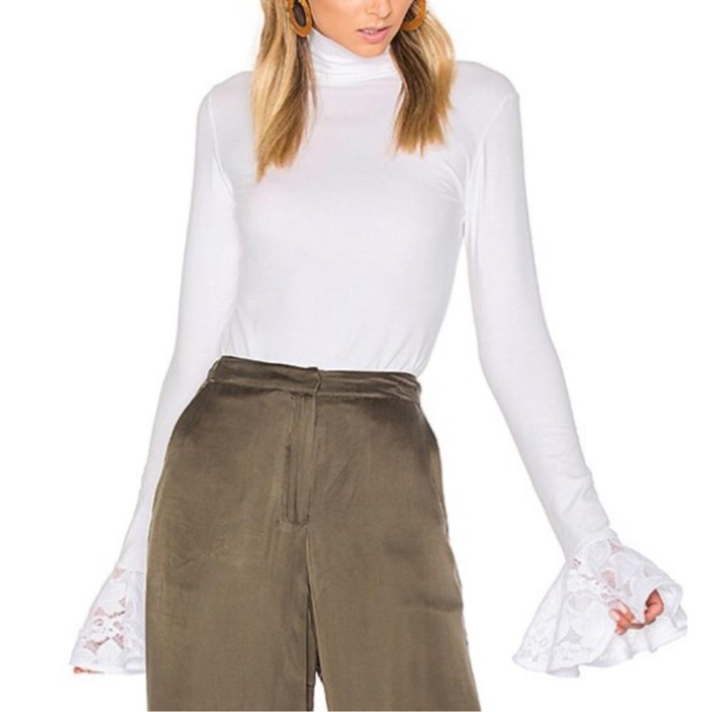 Cinq a Sept Estrella top in white with lace cuffs